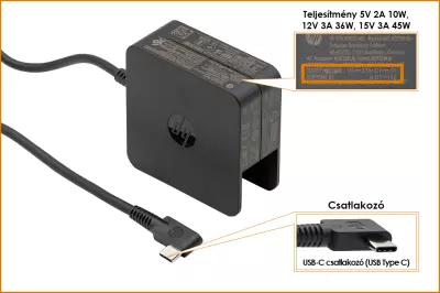HP 45W gyári új USB-C (Type-C) töltő, kocka alakú (828769-001, 828622-003)