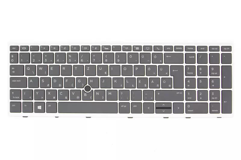 HP EliteBook 755 G5, 850 G5, ZBook 15u G5, G6 gyári új magyar, háttér világításos ezüst keretes billentyűzet trackpointtal