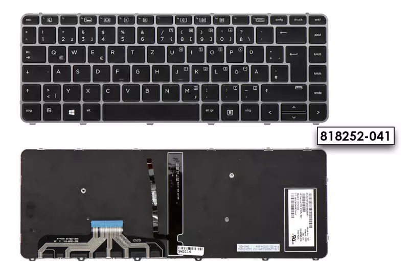 HP EliteBook Folio 1040 G3 használt háttér-világításos német szürke-fekete billentyűzet (818252-041)
