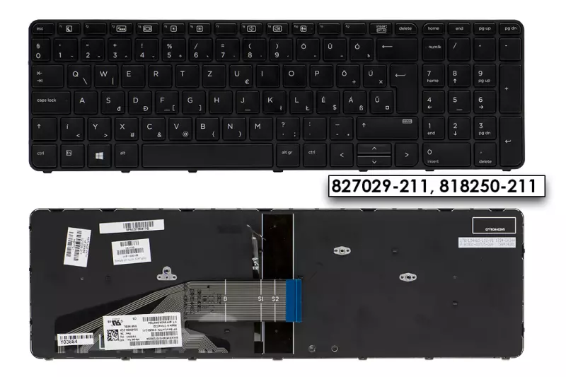 HP ProBook 450 G4, 455 G4, 470 G4 MAGYAR háttér-világításos laptop billentyűzet (827029-211)