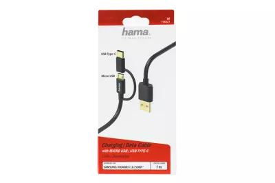 Hama USB 2.0 (apa - m) - USB micro (apa - m) - USB Type-C (apa - m) 1M összekötő, adatkábel (178327)