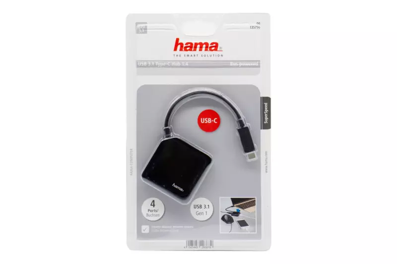 Hama USB Type-C - 4db USB 3.1 (Gen 1) HUB porttal (135750)