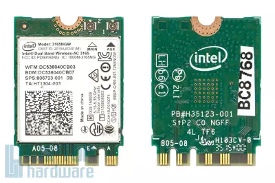 Intel Dual Band Wireless-AC 3165 gyári új Mini (half) PCI-e WiFi + Bluetooth 4.0 kártya (3165NGW)