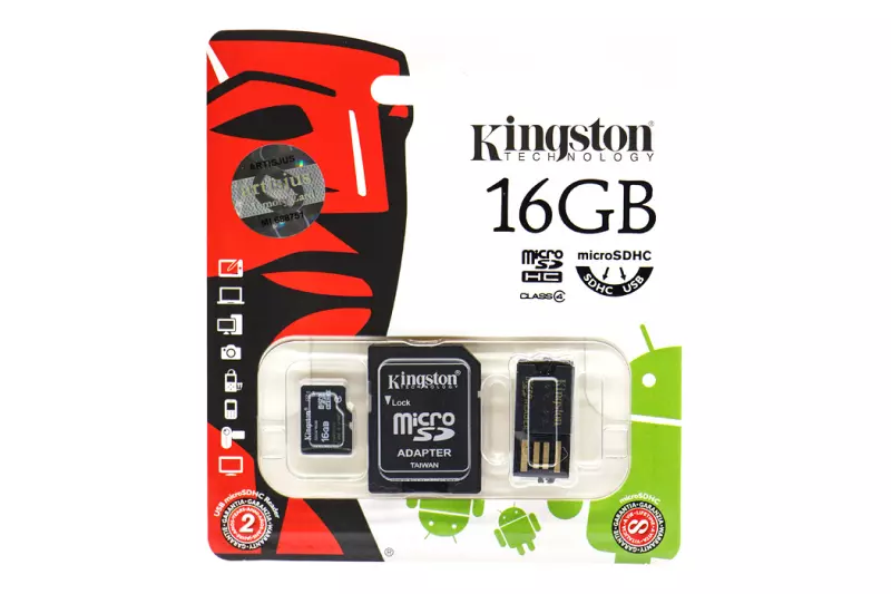 Kingston 16GB Class 4 MicroSDHC kártya + adapter kit (MBLY4G2/16GB)