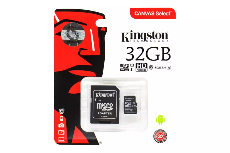 Kingston 32GB Class 10 MicroSDHC kártya + adapter (SDCS/32GB)