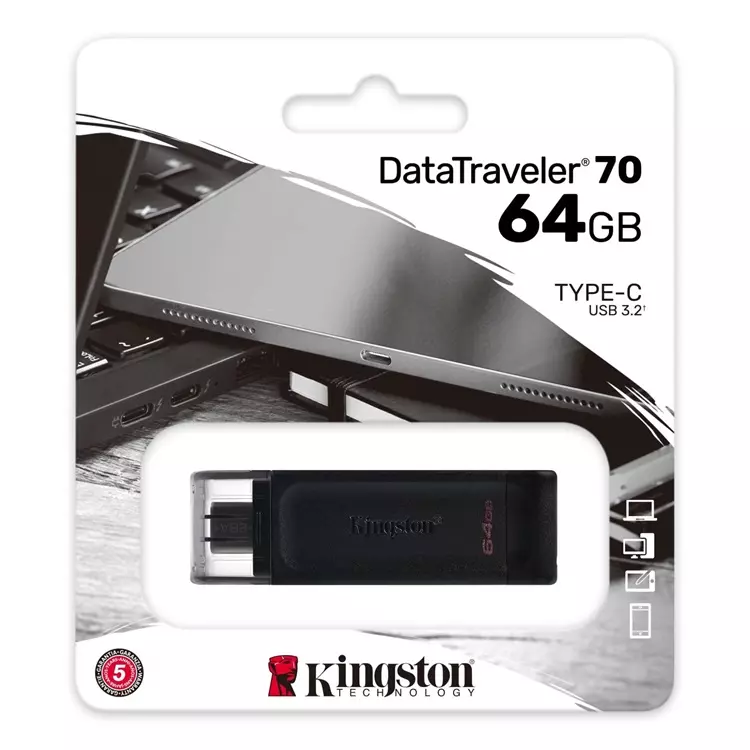 Kingston DataTraveler 70 64GB USB-C USB 3.2 fekete pendrive (DT70/64GB)