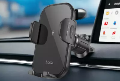 hoco. HW4 Journey autós szellőzőre rögzíthető telefon tartó és vezeték nélküli gyorstöltő, fekete (HW4)