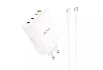 Hoco N31 Leader PD 100W GaN hálózati töltő, 3 db USB-C, és 1 db USB-A, USB-C/USB-C kábellel, fehér (N31)