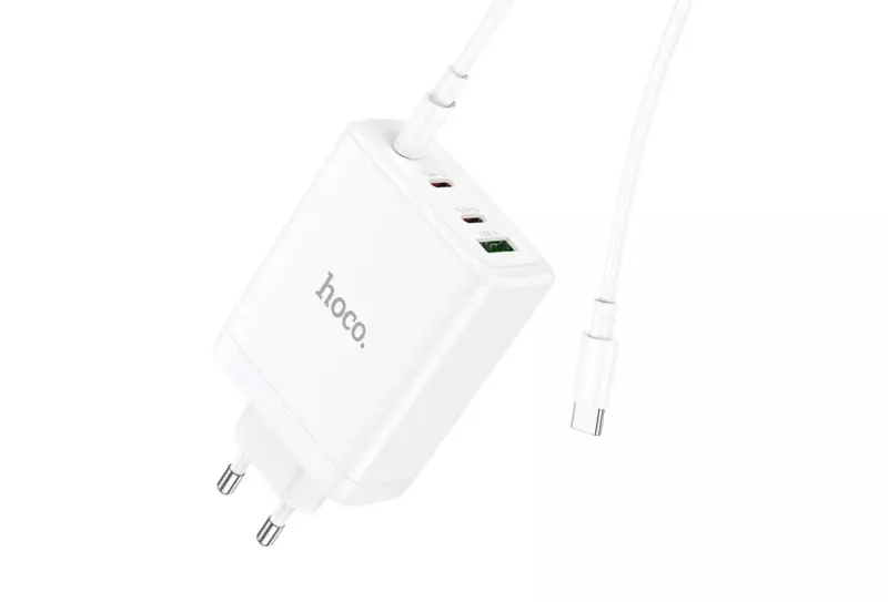 Hoco N31 Leader PD 100W GaN hálózati töltő, 3 db USB-C, és 1 db USB-A, USB-C/USB-C kábellel, fehér (N31)