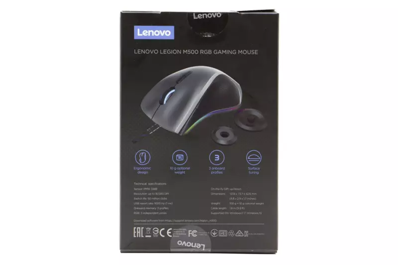 Lenovo Legion M500 fekete vezetékes optikai gaming egér (16000 DPI) (MG670U)