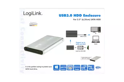 LogiLink 2.5 inch SATA-USB 3.0 külső winchester és SSD keret (szürke) (UA0106A)