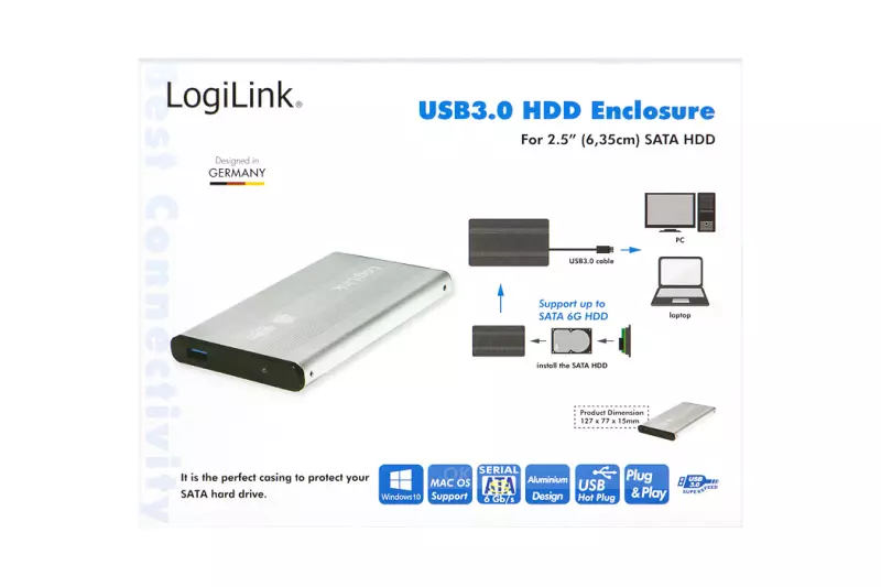 LogiLink 2.5 inch SATA-USB 3.0 külső winchester keret (szürke) (UA0106A)