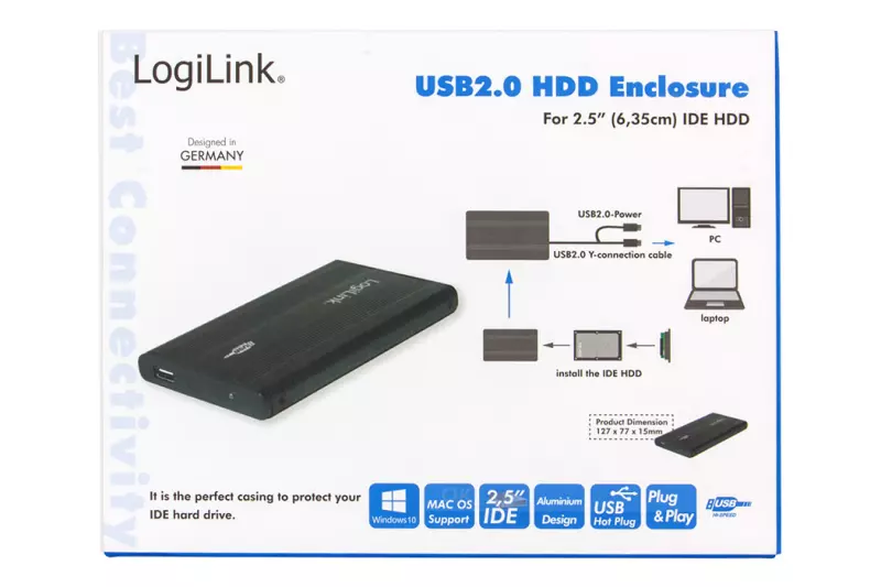 Logilink 2.5' IDE (PATA) HDD USB-s fekete külső ház (UA0040B)