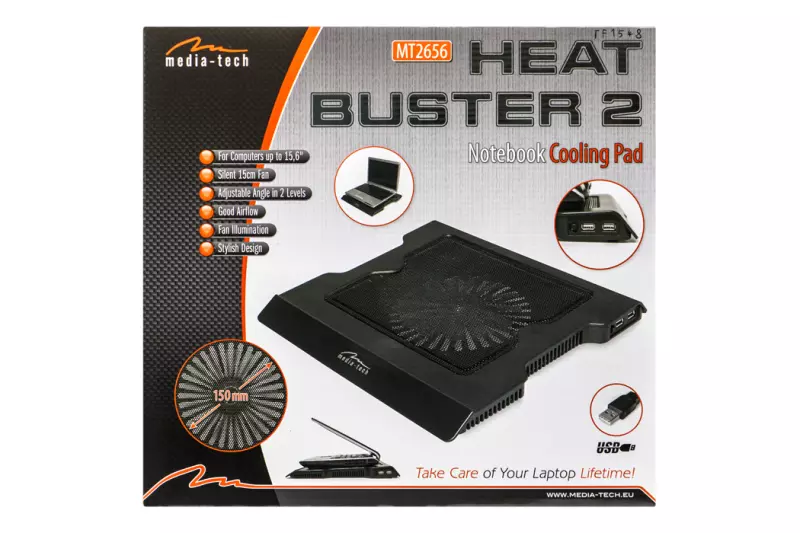 Media-Tech MT2656 Heat Buster 2 fekete hűtőpad (15cm ventilátor)