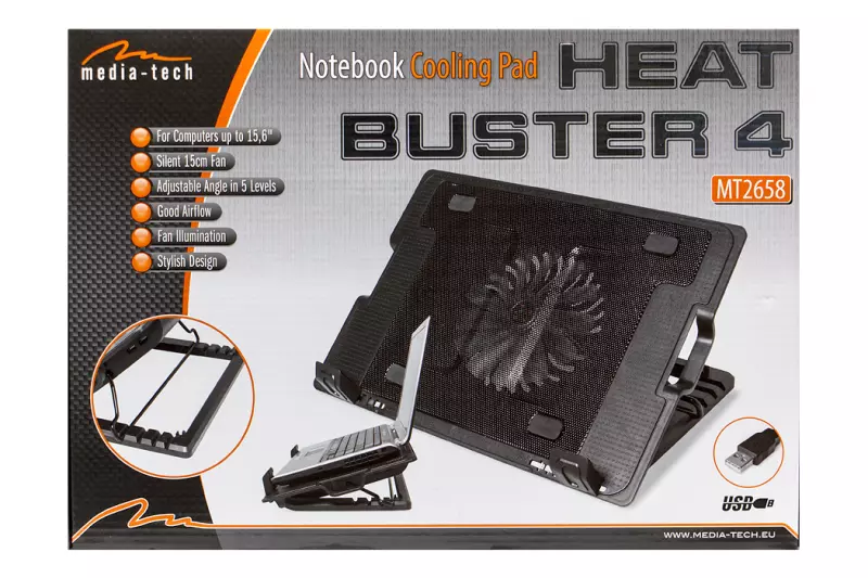 Media-Tech MT2658 Heat Buster 4 fekete hűtőpad (16cm ventilátor)