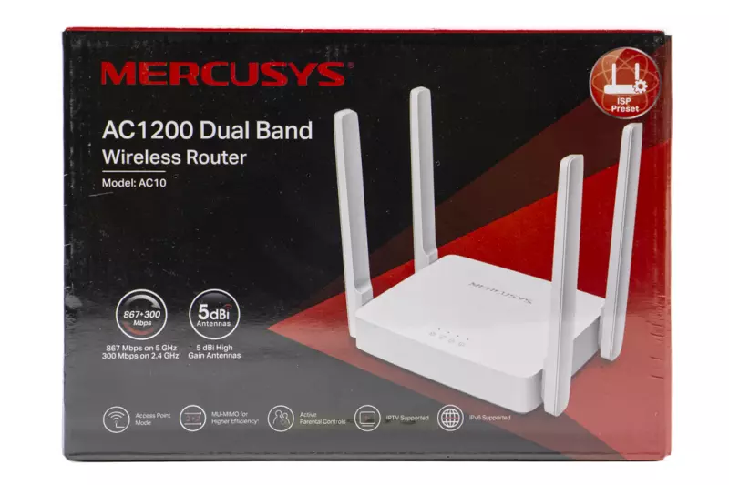 Mercusys Wireless AC1200 Router dual band 1200Mbps (867Mbps 5GHz + 300Mbps 2.4GHz) (AC10)
