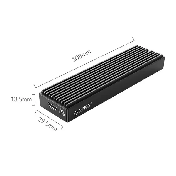Orico M.2 NVME SSD külső ház USB-C (TYPE-C) és USB 3.1 kábellel (Támogatott SSD méret: 2230, 2242, 2260, 2280) (M2PV-C3-BK-EP)