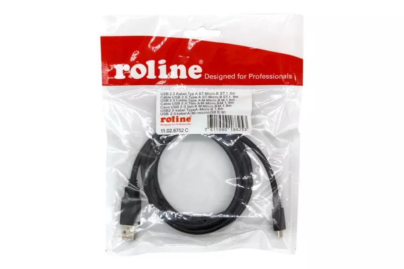 Roline USB 2.0 (apa - m) - USB micro (apa - m) 1.8M összekötő kábel (11.02.8752-10)