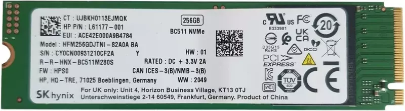 SK hynix 256GB M.2 NVMe PCIe SSD meghajtó, (2280) (HFM256GDJTNI-82A0A BA) 