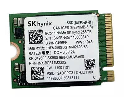 SK hynix 256GB BC511 M.2 PCIe NVME SSD meghajtó kártya, (2230) (HFM256GDGTNI-82A0A)