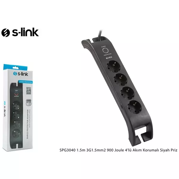 S-Link SPG3040 túlfeszültségvédő elosztó, 4db hálózati aljzat csatlakozóval, 250V/16A 3680W max, 2 m kábellel, fekete