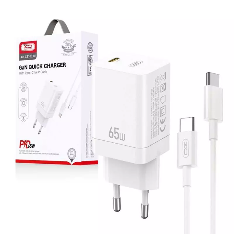 Apple 65W GaN Gyorstöltő + Kábel USB-C to USB-C (Type-C) 1 méter, Fehér (MKU63ZM/A)