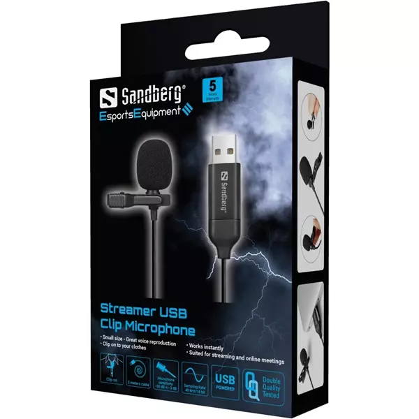 Sandberg Csiptetős USB Mikrofon - Streamer USB Clip Microphone (126-40)