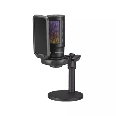 Sandberg Mikrofon - Streamer USB Microphone RGB (USB-C; Cardioid; RGB, 3,5 mm Jack fejhallgató kimenet, fekete) (126-39)
