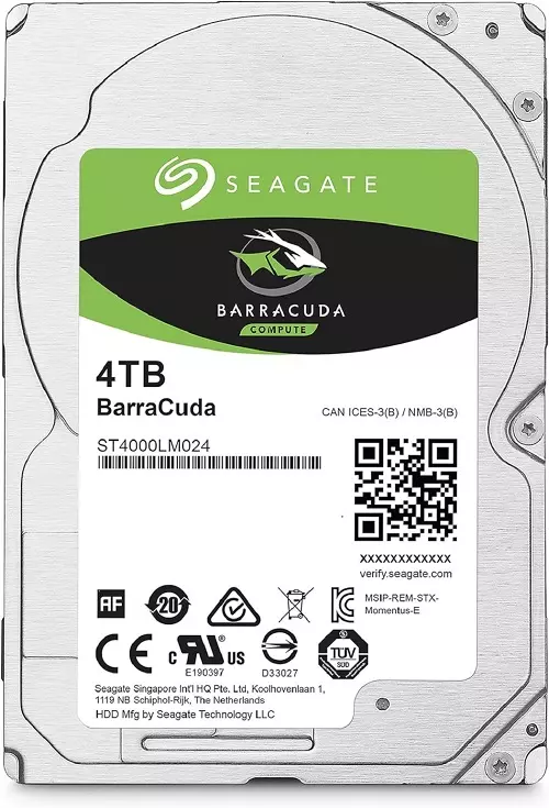 Seagate BarraCuda 4TB 5400 RPM 2,5' SATA3 winchester, HDD ST4000LM024, (128MB cache, 15mm vastag)
