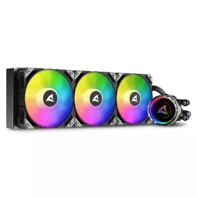 Sharkoon CPU Water Cooler Vízhűtés - S90 RGB AIO 360 mm (max. 35 dB (A); max. 131.93 m3/h; 3x12cm, A-RGB LED, fekete) (4044951038015)