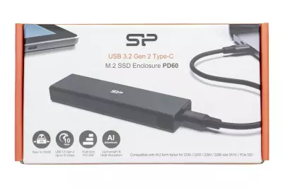 Silicon Power M.2 SATA / PCI-E NVME SSD külső ház USB-C (Type-C USB 3.2 Gen 2) csatlakozással (PD60, SP000HSPSDPD60CK)