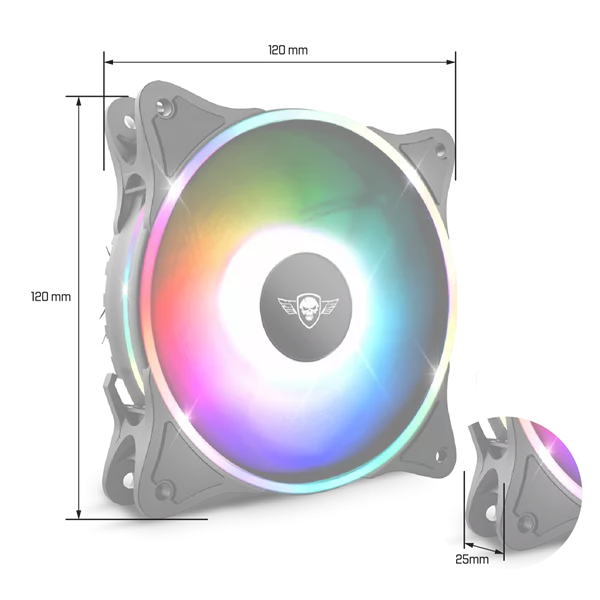 Spirit of Gamer Cooler 12cm - DUAL RGB HALO FAN V120TW (25,3dB; max. 39,6 m3/h; 3pin csatlakozó (Molex); ház hűtésre, RGB LED) (SOG-V120TW)