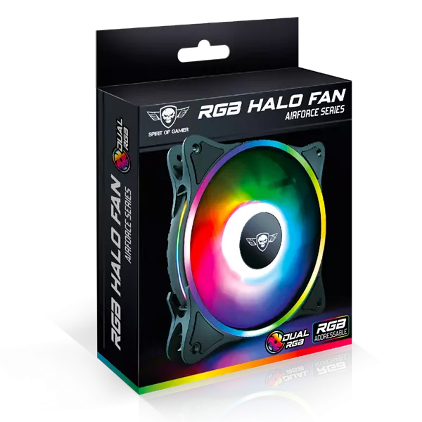 Spirit of Gamer Cooler 12cm - DUAL RGB HALO FAN V120TW (25,3dB; max. 39,6 m3/h; 3pin csatlakozó (Molex); ház hűtésre, RGB LED) (SOG-V120TW)
