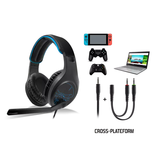 Spirit of Gamer ELITE H20 Gamer Fejhallgató, Fekete-kék, Headset Mikrofonnal, PC, PS4, Nintendo Switch, XBOX ONE (MIC-EH20)