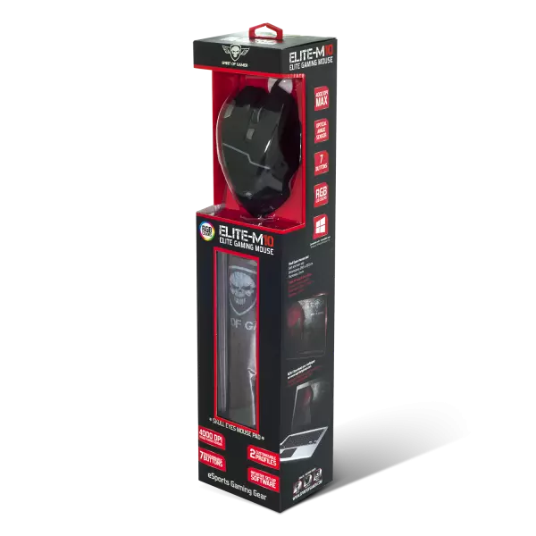 Spirit of Gamer Elite-M10 RGB Világítós Gamer Egér + Egérpad, Programozható Gombokkal, 4000DPI (S-EM10)