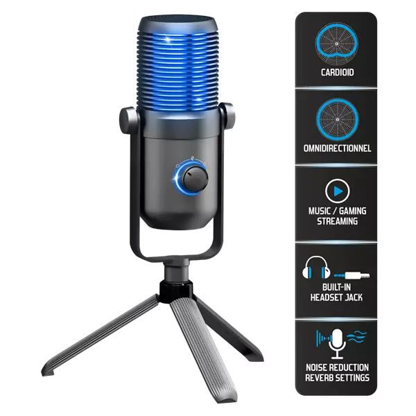 Spirit of Gamer Mikrofon - EKO 900 (USB, Cardioid, Omnidirekcionális, Beépített Jack csatlakozó, zajszűrés, fekete) (MIC-EKO900)