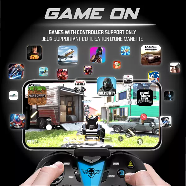 Spirit of Gamer PREDATOR BlueTooth Wireless, Fekete, Vezeték Nélküli Kontroller, Gamepad, Telefontartóval (SOG-BTGX11)