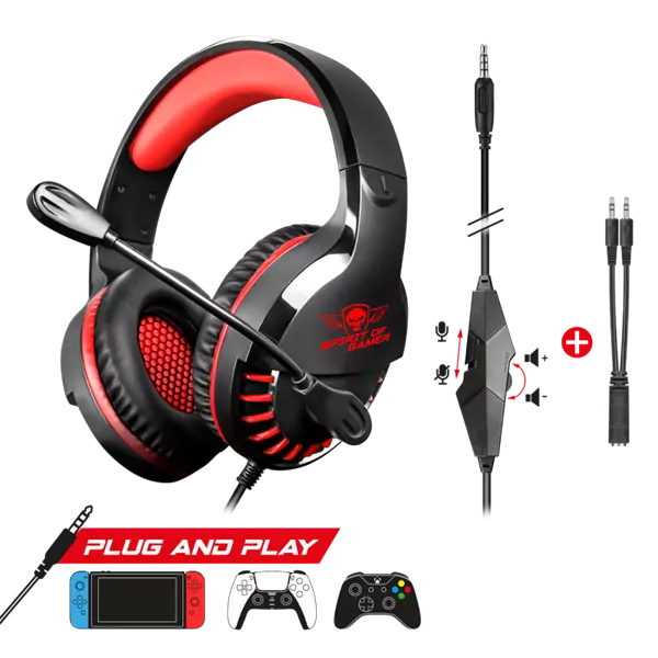 Spirit of Gamer PRO H3 Gamer Fejhallgató, Fekete-Piros, Headset Mikrofonnal, 2m kábellel (MIC-PH3MPRE)