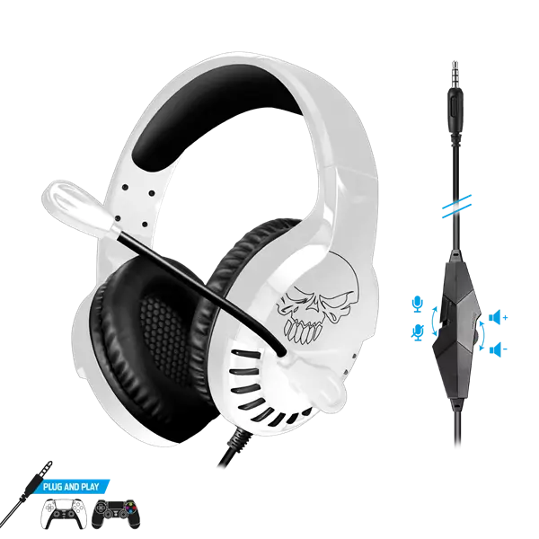 Spirit of Gamer PRO H3 Gamer Fejhallgató, PS4/PS5 kompatibilis, Fehér, Headset Mikrofonnal (MIC-PH3PS5)