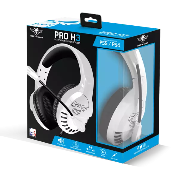 Spirit of Gamer PRO H3 Gamer Fejhallgató, PS4/PS5 kompatibilis, Fehér, Headset Mikrofonnal (MIC-PH3PS5)