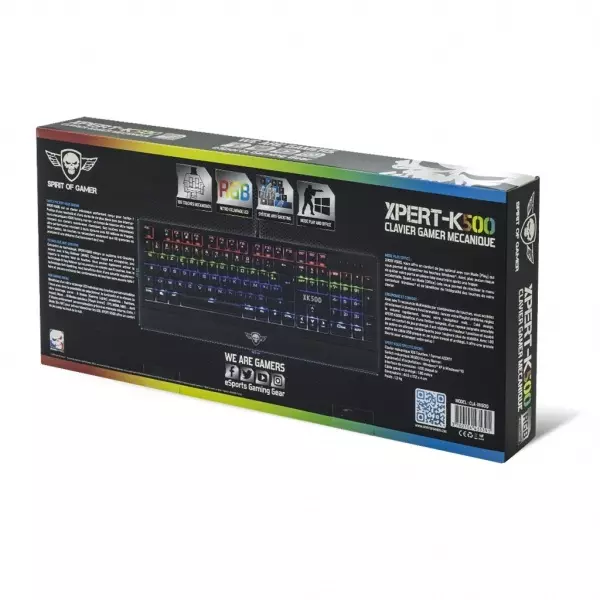 Spirit of Gamer XPERT K500 RGB világítós magyar kiosztású MECHANIKUS gamer billentyűzet, barna kapcsolók (CLA-XK500)