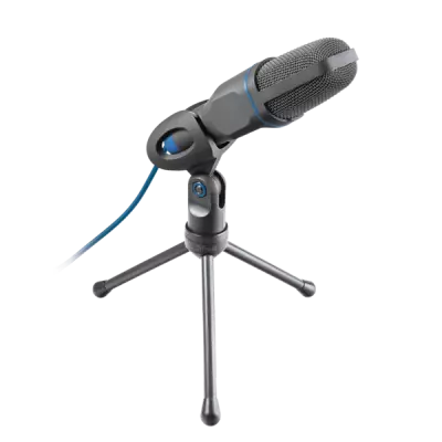 Trust Asztali Állványos Mikrofon - Mico (Studió design; 3,5mm jack + USB adapter; 180cm kábel; állvány; fekete-kék) (23790)