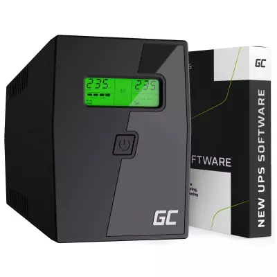 Green Cell Szünetmentes Tápegység Akkumulátorral 600VA, 360W, LCD kijelző (2 Schuko, line-interaktív AVR, USB menedzsment, RJ11 vonalvédelem (UPS01LCD)