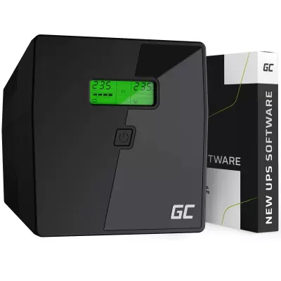 Green Cell Szünetmentes Tápegység Akkumulátorral 1000VA, 600W, LCD kijelző (2 Schuko, 2 IEC aljzat, line-interaktív AVR, USB menedzsment, RJ45 vonalvédelem (UPS03)