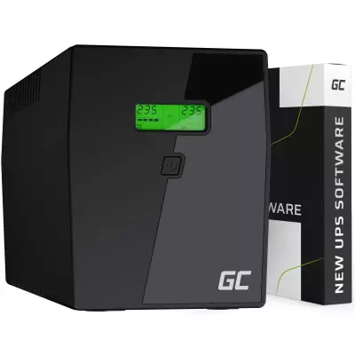 Green Cell Szünetmentes Tápegység Akkumulátorral 1500VA, 900W, LCD kijelző (4 Schuko, line-interaktív AVR, USB menedzsment, RJ45 vonalvédelem (UPS04)