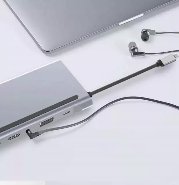 USB-C USB HUB 12 portos USB elosztó, dokkoló 2x USB-C, 2xHDMI, VGA, SD/microSD kártya olvasó, RJ-45 (Internet), 3,5mm audio, 3db USB 3.0 portokkal