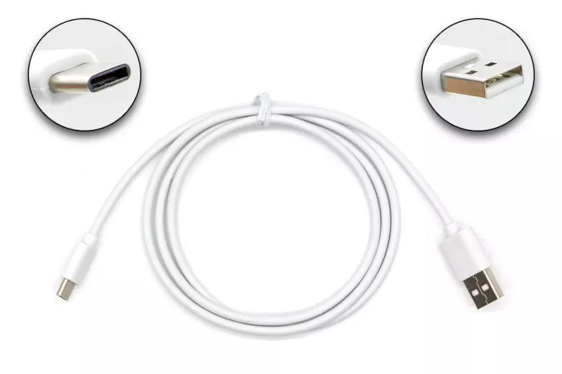 USB - USB C (Type-C) adat, töltőkábel kábel 1m, fehér