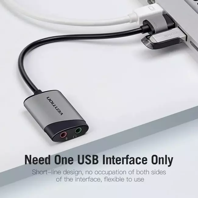 Vention USB Külső Hangkártya | Mikrofon és Fejhallgató kimenettel | 15 cm-es kábellel (OMTP-CTIA)