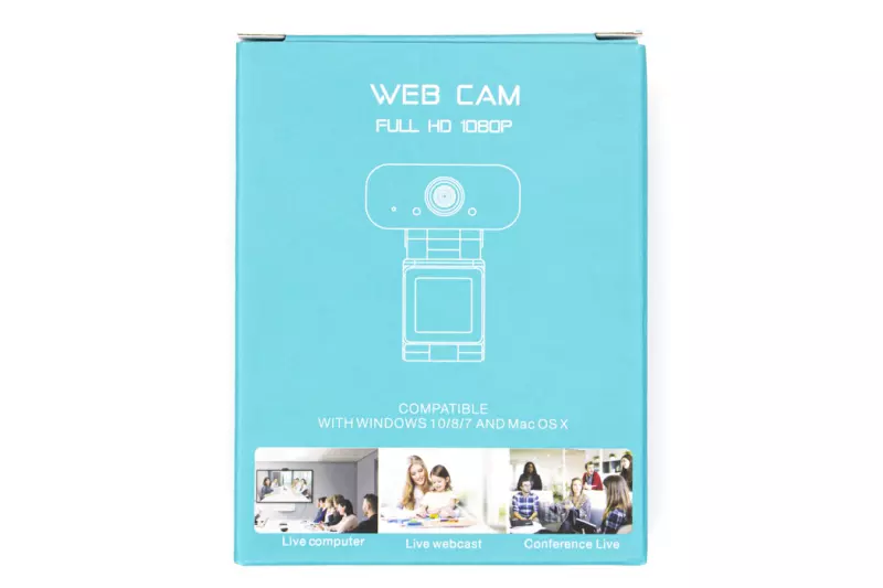Webkamera Full HD felbontású,  USB csatlakozással, beépített mikrofonnal, Plug and Play telepítés nélkül használható, fekete