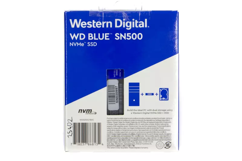 Western Digital Blue 250GB gyári új M.2 (2280) PCIe NVME SSD kártya (WDS250G1B0C)